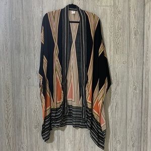 Boho Geometric Print Kimono Shawl Beach Cover Up Black Lime Green Peach White